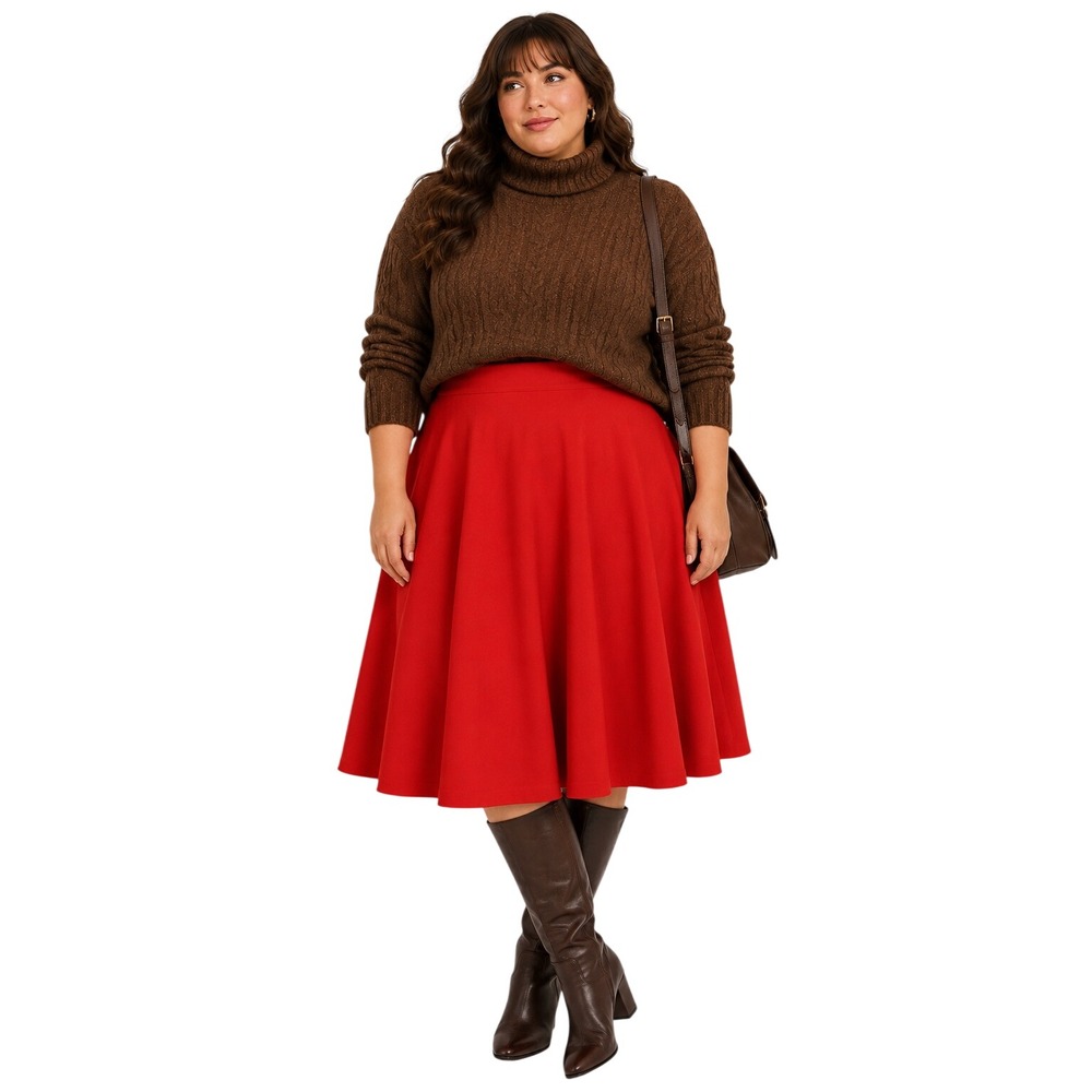 ModCloth Women's  Red Circle Skirt 2X Plus Size Midi Full Swing